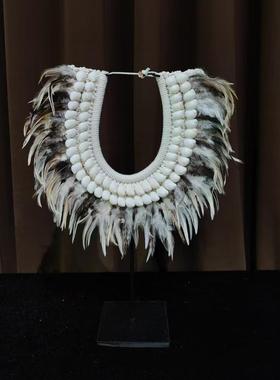 中古风印尼进口羽毛贝壳原创装饰品几何摆件样板间复古贝壳艺术品