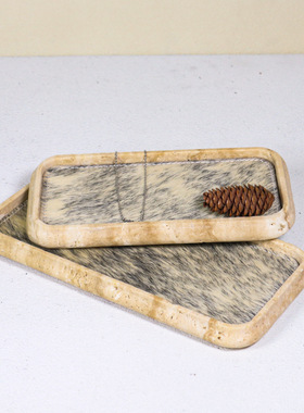 侘寂风黄洞石真马毛香薰托盘家居装饰衣帽间首饰盘玄关收纳托盘