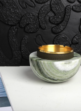 现代轻奢简约大理石天然马毛皮革烟灰缸样板间茶几不锈钢烟灰缸