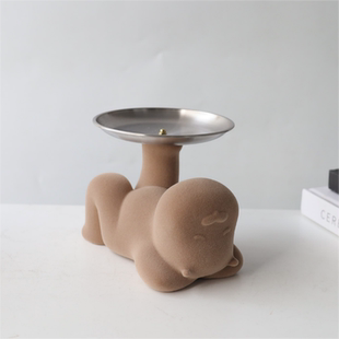 现代轻奢入股玄关小熊钥匙收纳盘样板间电视柜儿童房创意卡通摆件