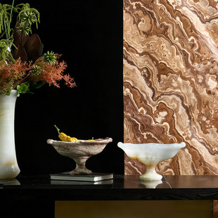 中古风复古风天然玉石创意果盘摆件样板间售楼处高端桌面花器摆设