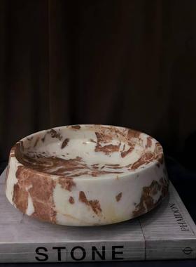 现代极简天然奢石几何原创果盘装饰品摆件样板间售楼处大理石果盘