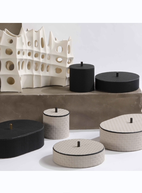 现代轻奢简约高档皮革收纳盒样板间售楼处柜子玄关装饰盒子装饰品