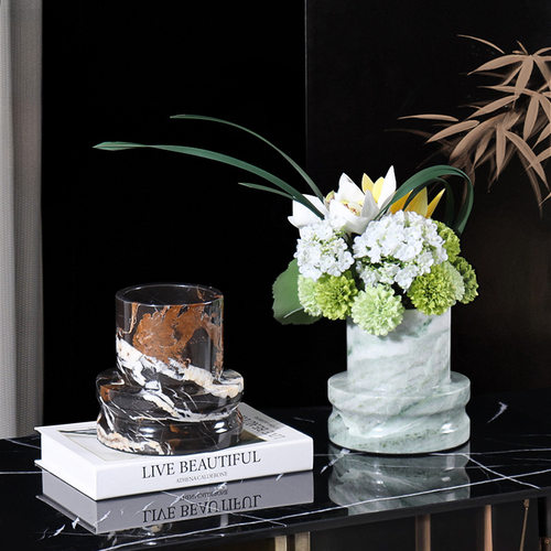 mooli home新中式花瓶日式侘寂风大理石花瓶别墅酒店玄关摆件装饰