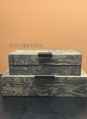 中古侘寂风贴木皮收纳盒摆件样板间售楼处玄关柜桌面首饰盒装饰品