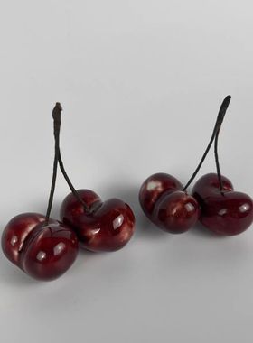 新中式现代极简手工陶瓷樱桃水果原创摆件样板间售楼处仿真水果