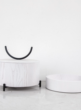 现代简约意式实木创意收纳盒摆件轻奢样板间客厅茶几白蜡木托盘