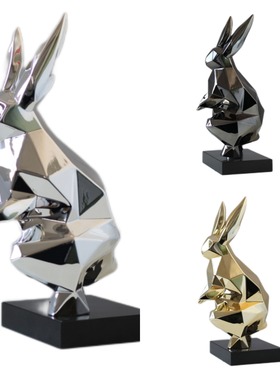 现代轻奢简约树脂电镀太空米奇兔子摆件样板间儿童房卡通动物摆设