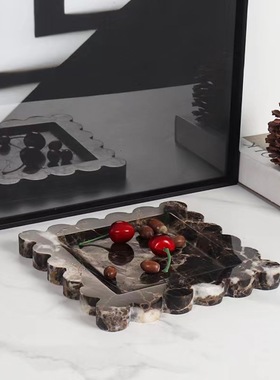 现代轻奢简约天然大理石收纳托盘摆件样板间客厅创意水果盘装饰品