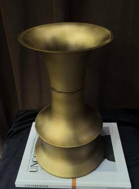 中古风复古风纯铜几何原创花器样板间小众黄铜异形花瓶装饰品摆设