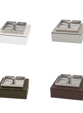 现代轻奢简约极简不锈钢皮革烟灰缸样板间售楼处皮革装饰品摆件