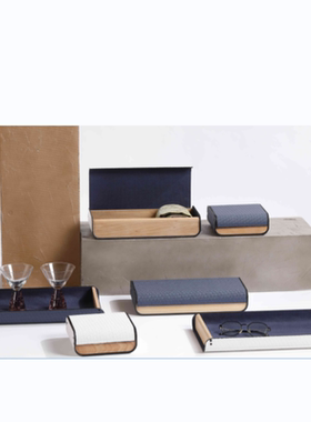 现代轻奢简约高端皮革收纳盘托盘样板间售楼处收纳盒装饰品摆件