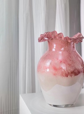 中古风艺术玻璃花瓣异形花器中古风样板间客厅疏离花瓶装饰品摆件