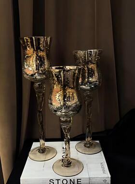 中古风复古风手工玻璃创意杯子摆件样板间老钱风高端花器杯子摆设