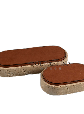 简约意式天之痕创意收纳盒样板间KELLY 首饰盒天然洞石皮革装饰盒