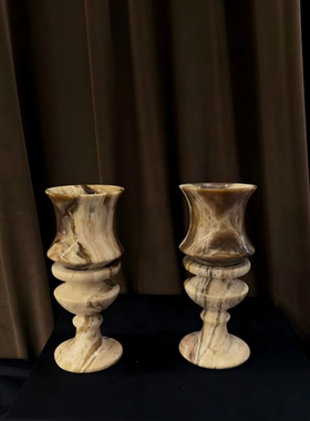 中古风复古风天然大理石几何创意花器摆件样板间售楼处石材花瓶