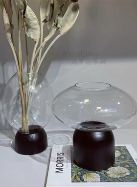 极简意式实木艺术玻璃创意储物罐花器花瓶摆件天然珊瑚装饰品摆设