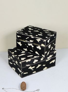 现代简约马毛皮革装饰盒首饰盒收纳创意摆件桌面衣帽间酒店样板间