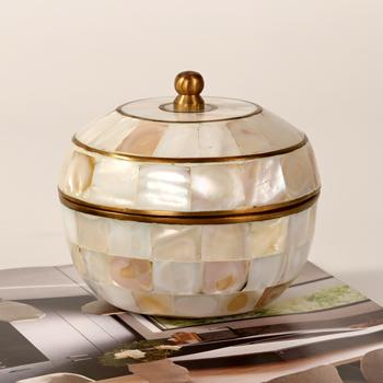 中古风复古风印度进口纯铜贴贝壳高端储物盒样板间高端少众收纳盒