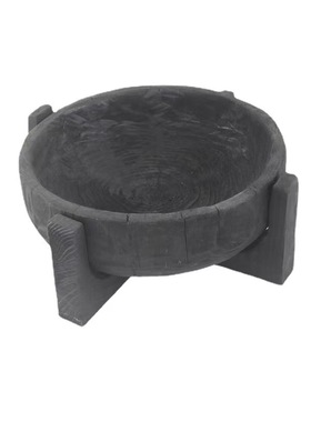 侘寂风复古原生态碳化木果盘苔藓花器摆件样板间新中式花盆装饰品