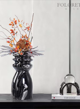 现代轻奢简约银白龙天然大理石创意花器样板间茶几床头柜花瓶摆设