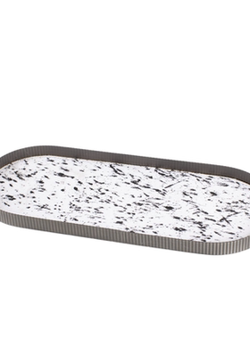 现代轻奢简约意式不锈钢天然马毛托盘样板间茶几五金收纳盘装饰品