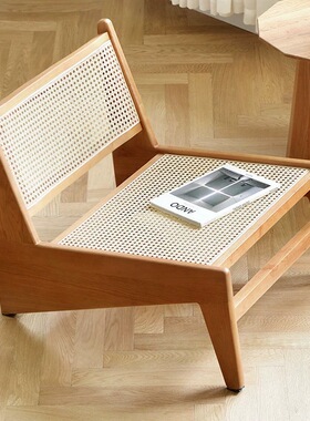 侘寂风单人沙发椅中古藤编民宿靠背椅设计师家用阳台实木懒人躺椅