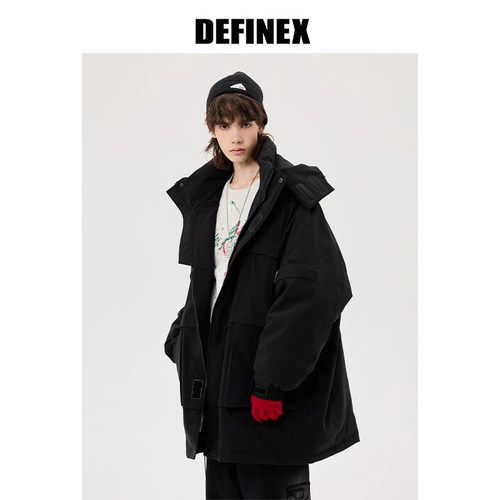 DEFINEX潮牌中长款连帽羽绒服男
