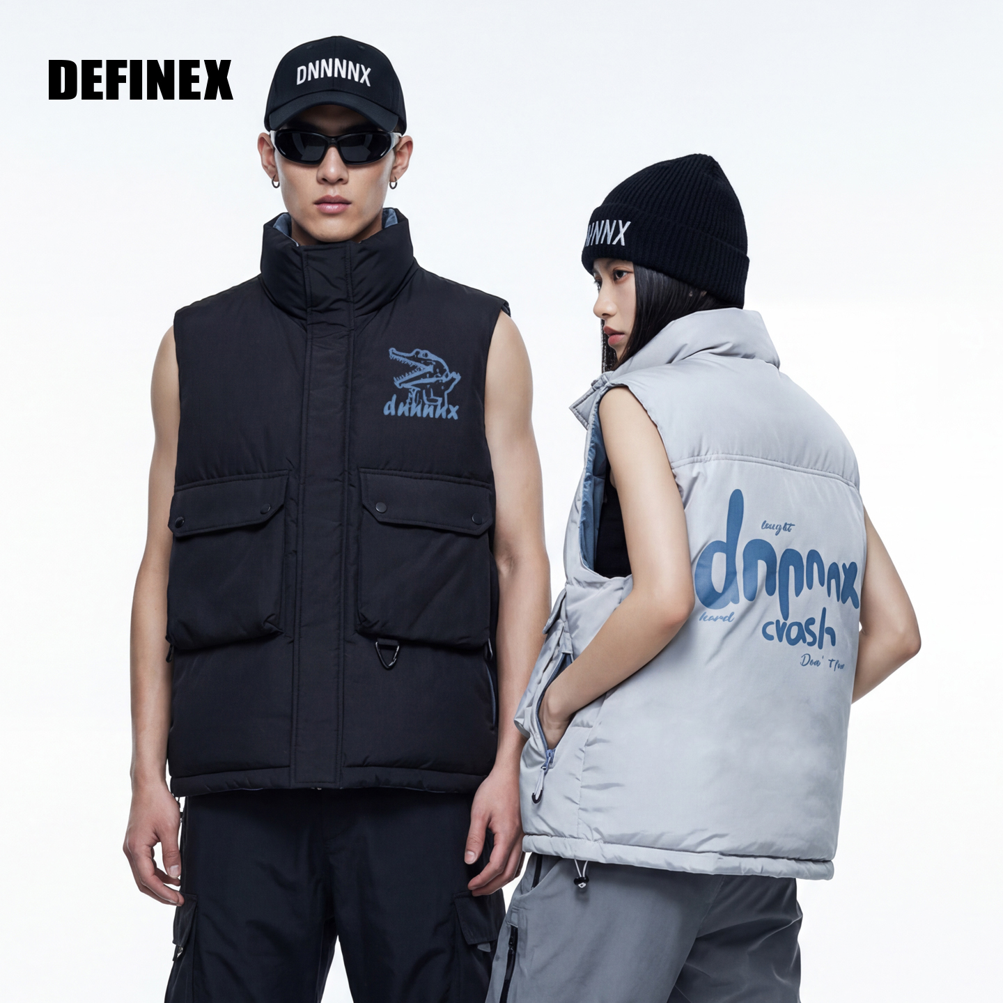 DNNNNX潮牌街头卡通鳄鱼羽绒马甲