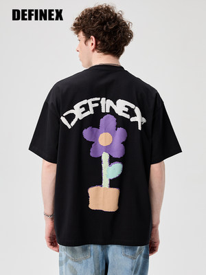 DEFINEX潮牌夏季新款宽松短袖T恤DX国潮绒面印花趣味个性上衣
