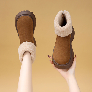 小个子厚底增高雪地靴女2025新款 加绒加厚百搭棉靴防滑显脚小 冬季