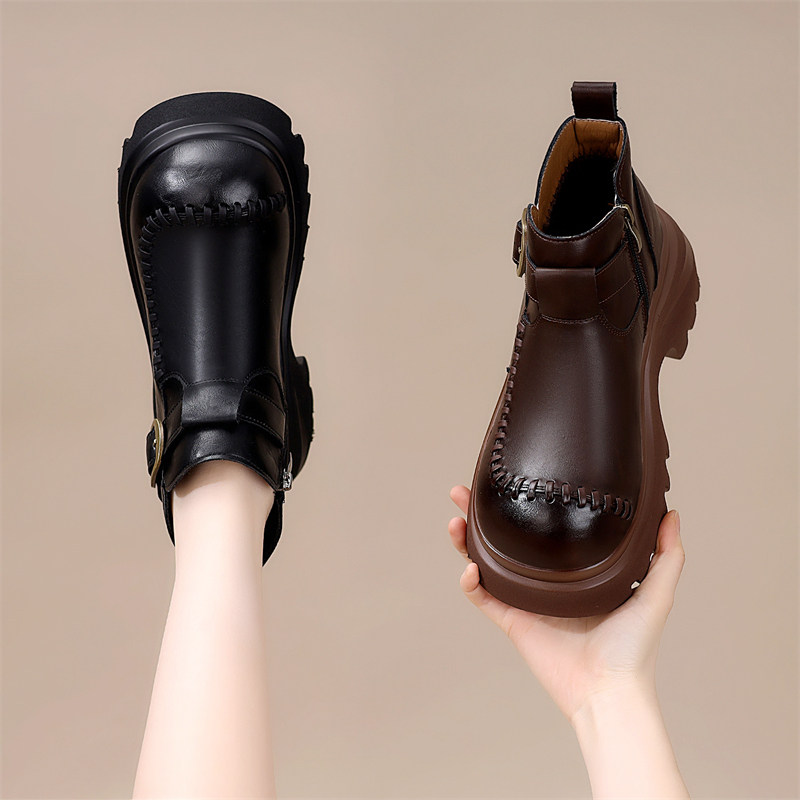 增高厚底加绒短靴女超轻不累脚