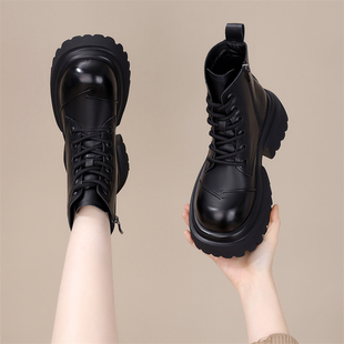 复古高帮马丁靴女款2025新款冬季加绒英伦风厚底小个子短靴二棉鞋