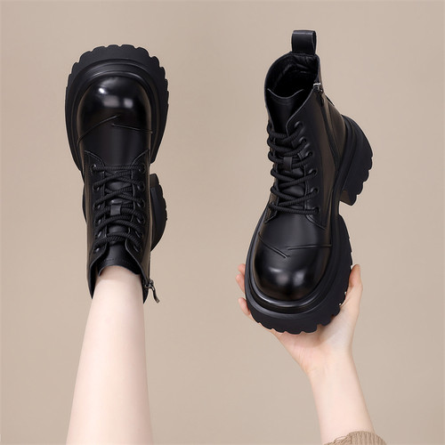 擦色短靴马丁靴高帮小个子单里