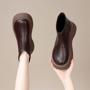 显脚小 秋冬加绒百搭软底防滑棉鞋 圆头厚底勃肯鞋 女真皮2025新款