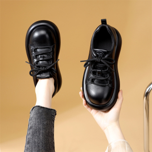 系带真皮软底不累脚小皮鞋 厚底乐福鞋 英伦风单鞋 春季 女2026新款