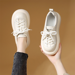 厚底踩屎感软底小白鞋 白色乐福鞋 英伦风真皮单鞋 春季 女2026新款