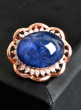 宝石蓝老矿 收藏品天然水晶原色蓝发晶戒面戒指发晶花蛋面