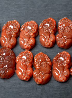 天然水晶红玛瑙貔貅硬币吊坠