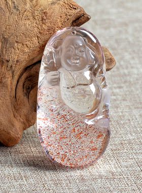 全净体天然草莓晶弥勒佛吊坠