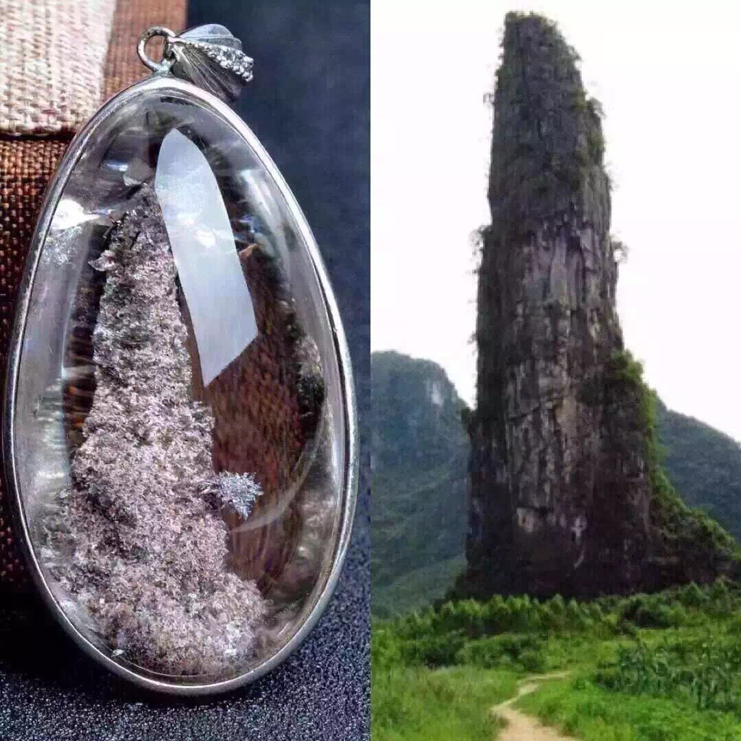 奇石天然水晶绿幽灵吊坠白金花发财树项坠步步高升晶中晶石中石