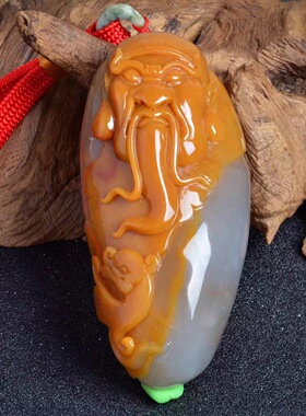 水晶俏色玛瑙手把件精雕关公吊坠