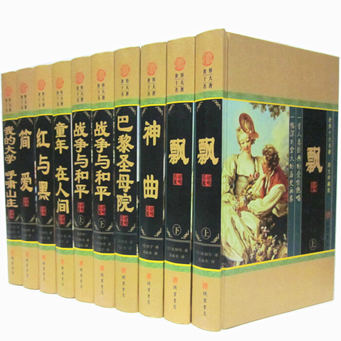 全新正版书籍 世界十大名著成人版套装简爱巴黎圣母院我的大学红与黑飘 精装全10册:1980