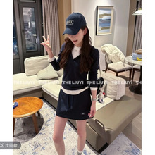 藏蓝色卫衣~春夏假两件连帽卫衣肯豆短裙~高腰显瘦A字半身短裙