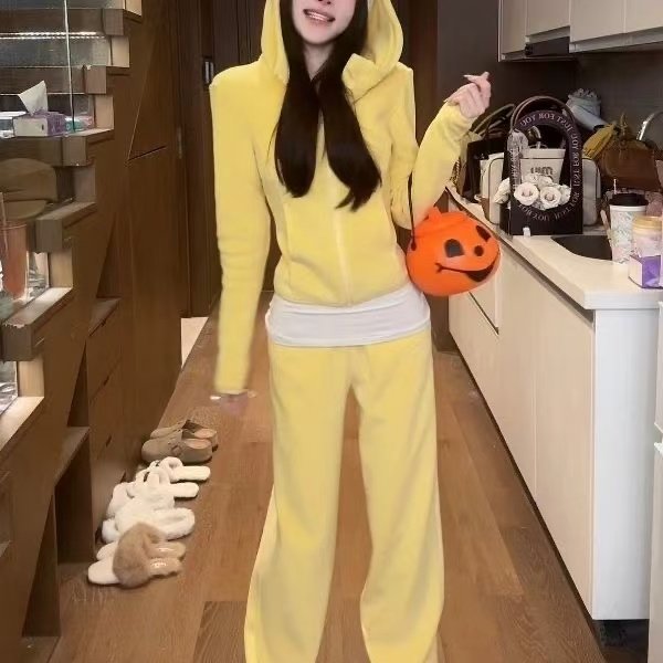 高级感黄色连帽卫衣套装女冬季休闲阔腿裤两件套保暖时尚,女装/女士精品,时尚套装,淘宝优惠券,粉丝福利购,淘宝优惠卷