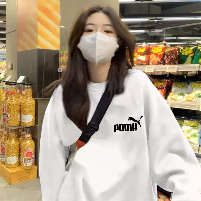 奥特莱斯潮牌chic港风白色圆领加绒情侣卫衣外套宽松秋冬大码上衣