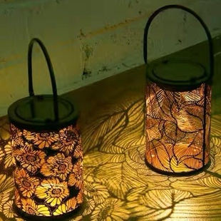 铁件太阳能花园庭院灯气氛光影投射灯户外防水铁艺镂空灯笼灯装饰