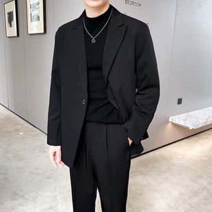 韓版 套裝 男兩件套商務正裝 休閑高級感結婚禮服西服秋 潮流黑色西裝