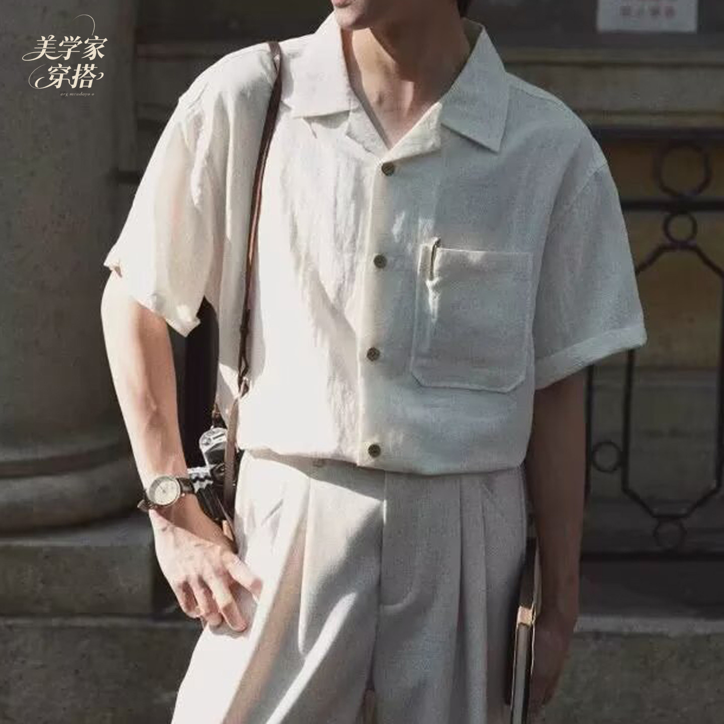 夏季男士古巴领亚麻短袖衬衫