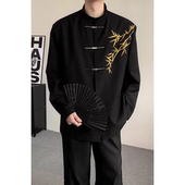 国风金竹刺绣成人礼服西装 新中式 立领中山装 订婚套装 班服外套 男士
